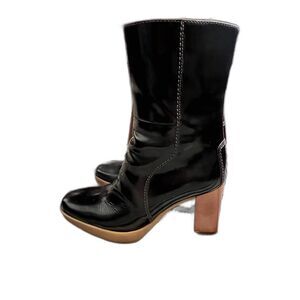 Womens Tods Black Platform Leather Heeled Side Zip Ankle Boots Size 5.5